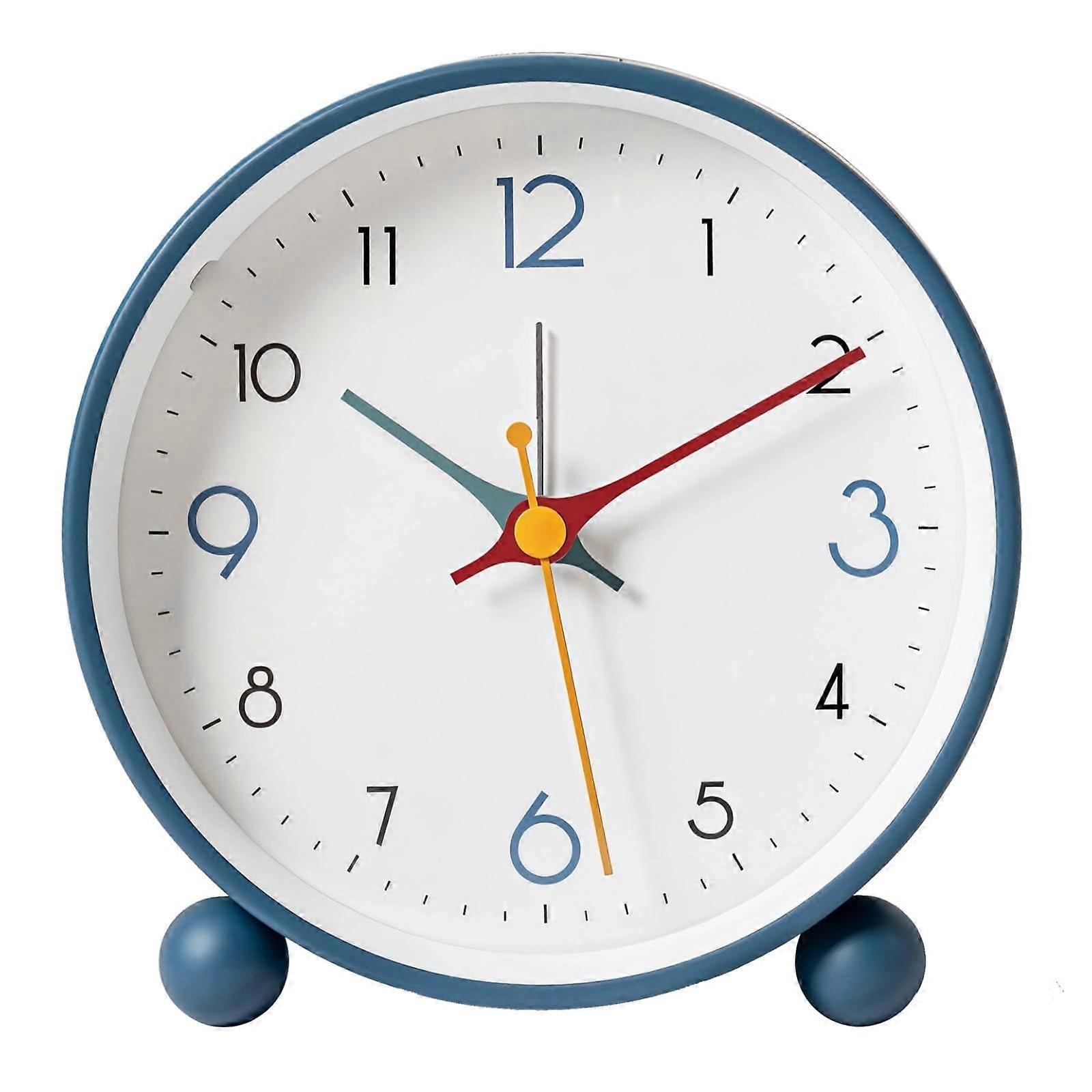 Alarm Clock with Soft Light and Silent Operation for Bedroom, Bedside Retro Metal Blue Frame, Battery Powered