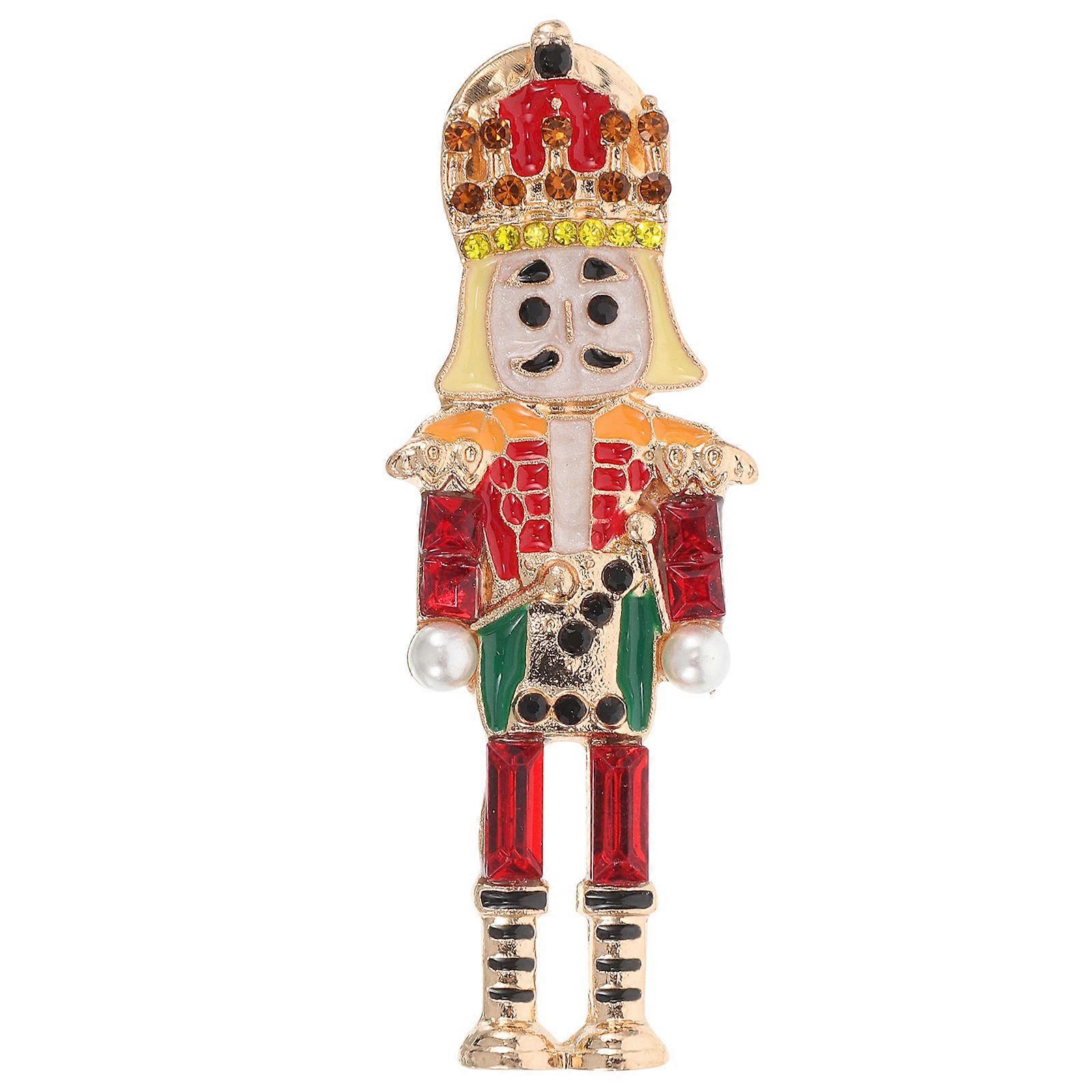 Cute Nutcracker Brooch for Decoration Red Rhinestone Brooch Pin