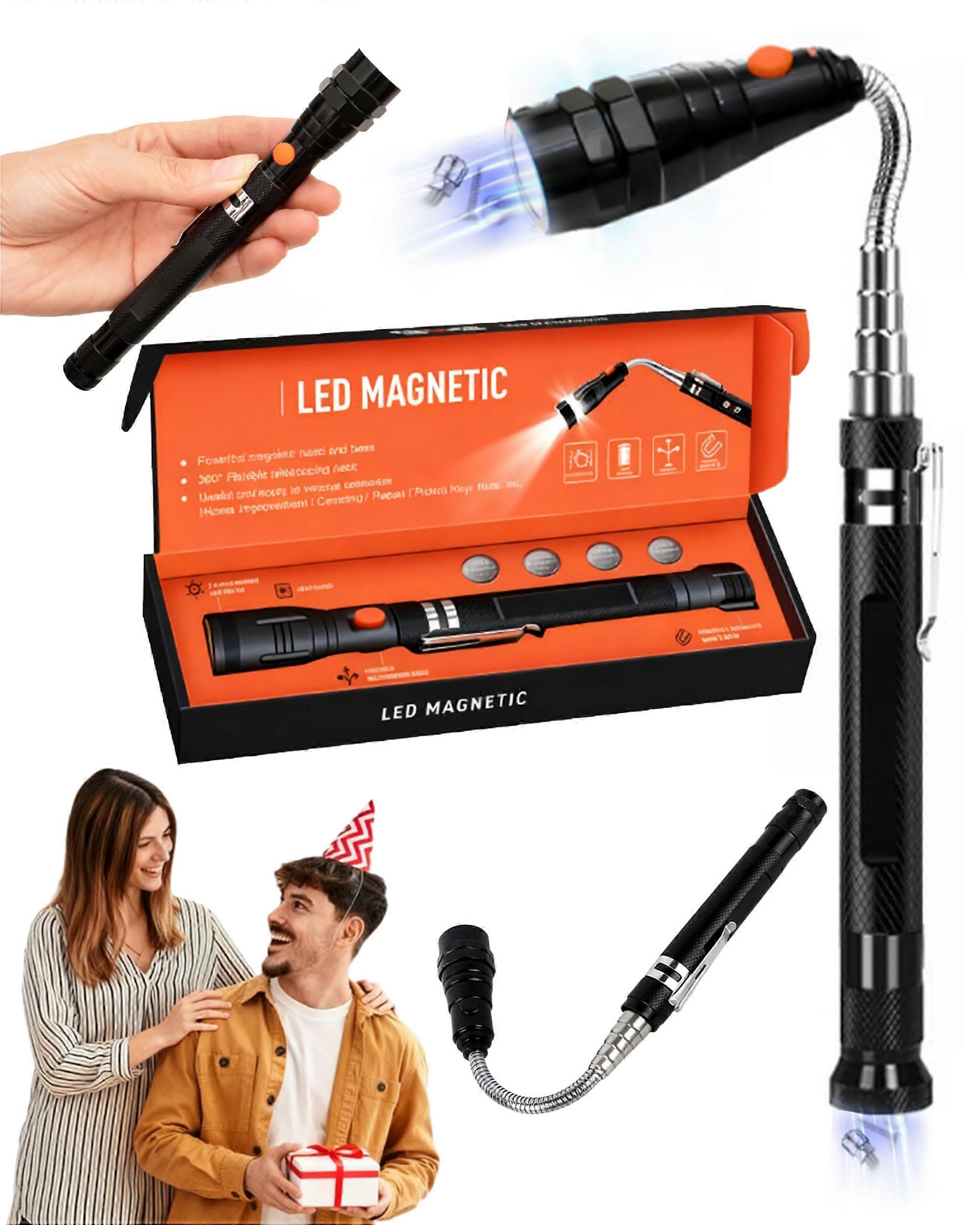 Magnetic Pickup Tool with LED Light, Flexible Telescoping Hose, 360° Rotating Head, 1 PCS
