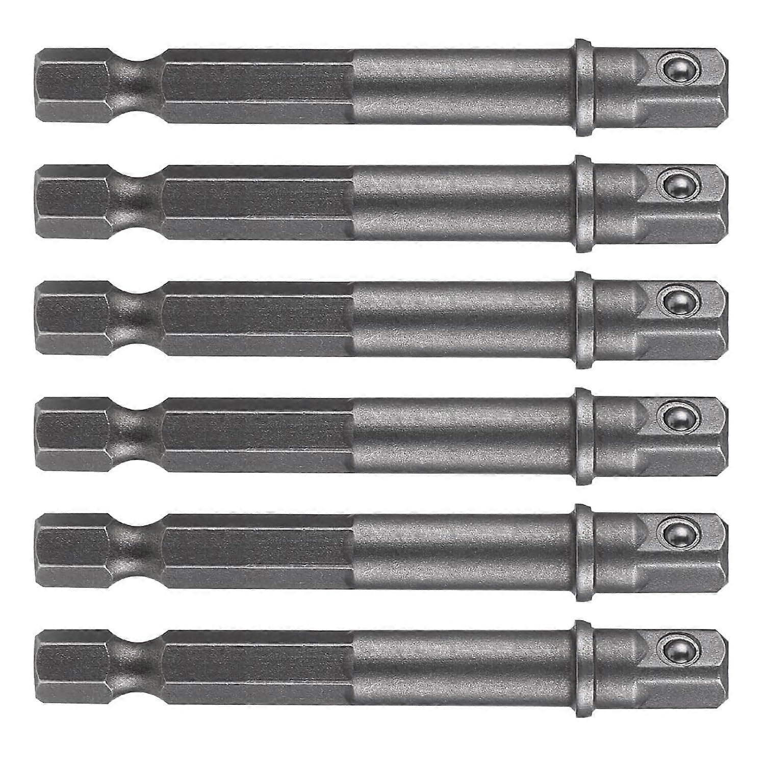 6PCS Chrome Vanadium Steel Socket Adapter Set, 1/4 Inch Hex Shank to Square Drive for Power Drill and Automotive DIY