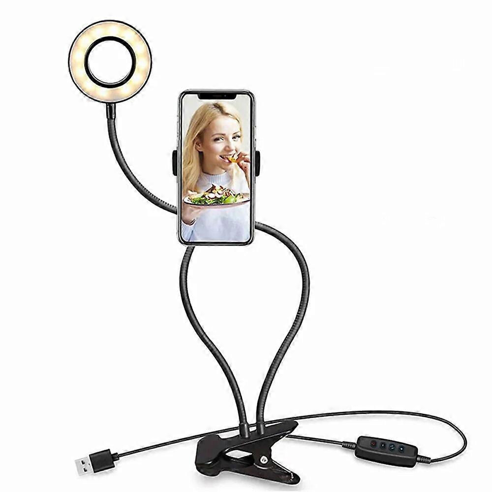 Makeup Light Ring 2 in 1 with LED Selfie Ring Light With Long Arm Lazy Mobile Phone Holder For Video Bloggers Live Stream