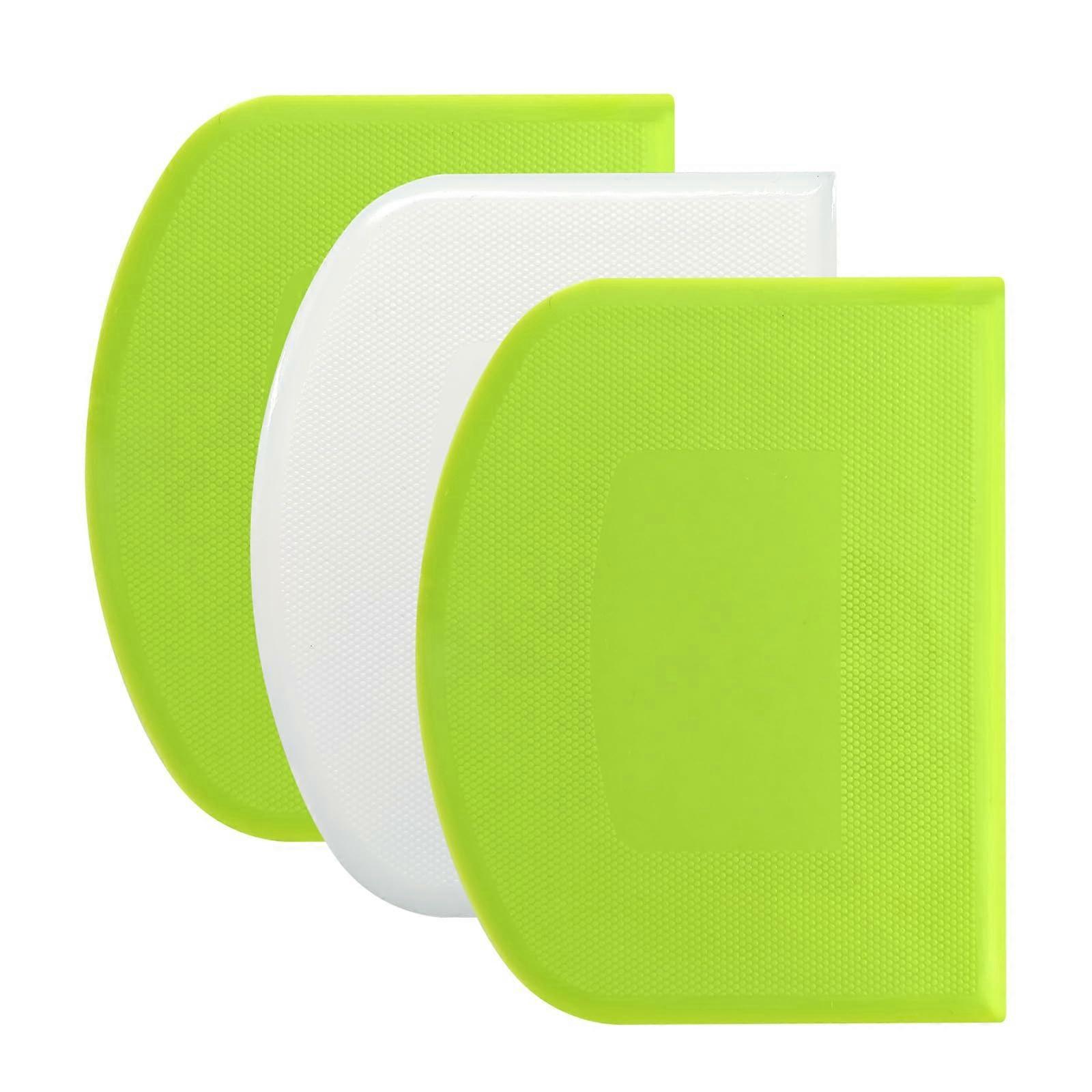 3Piece Flexible Plastic Dough and Bowl Scraper Set with Sharp MultiEdge and AntiSlip Grip for Baking