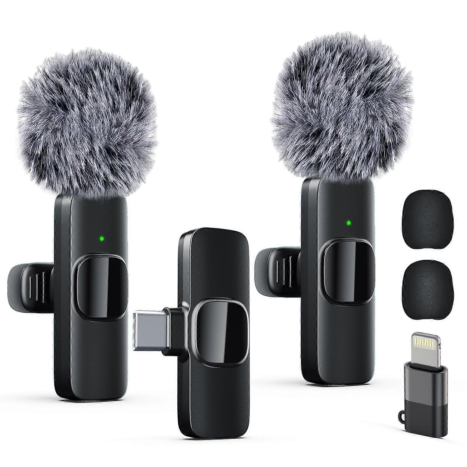 Dual Wireless Lavalier Microphone for iPhone and Type C with Noise Reduction and Auto Sync