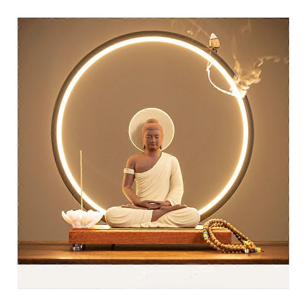 LED Backflow Buddha Incense Burner with Calming Aromatherapy and Decorative Tathagata Figurine