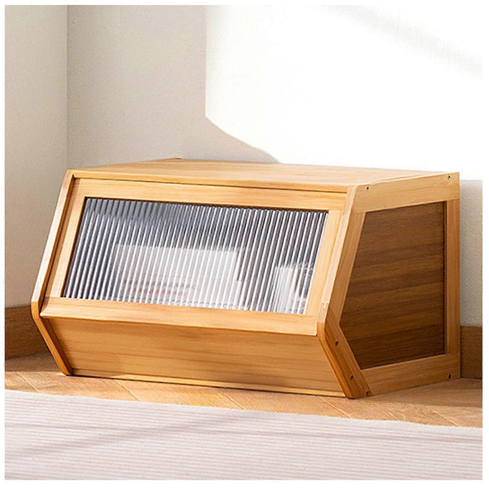 Stackable Bamboo Storage Bins with Flip Doors for Books and Toys, 20×12in Wood Organizer