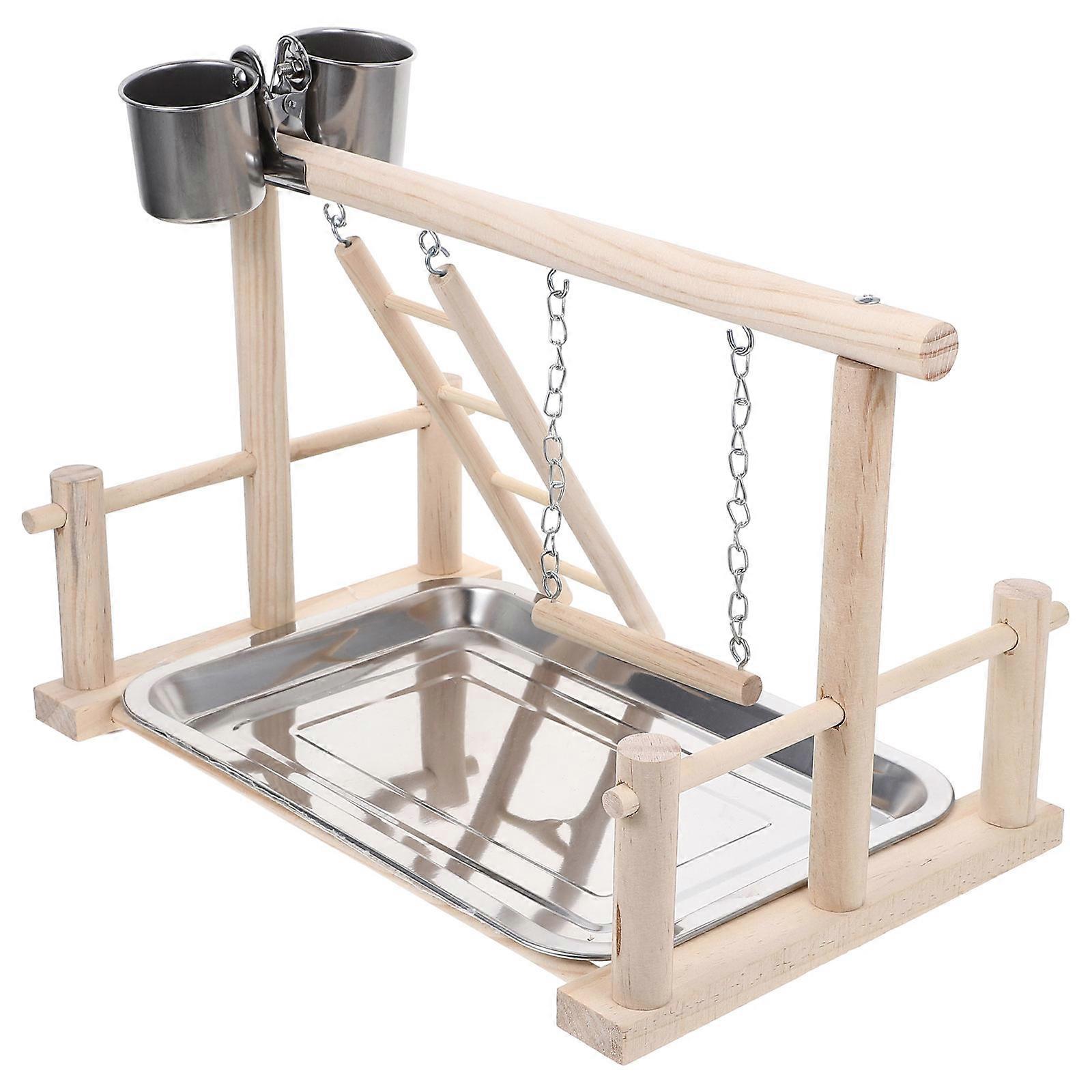 Pet Climbing Rack Parrot Standing Rack Yellow Wood Material 1Set