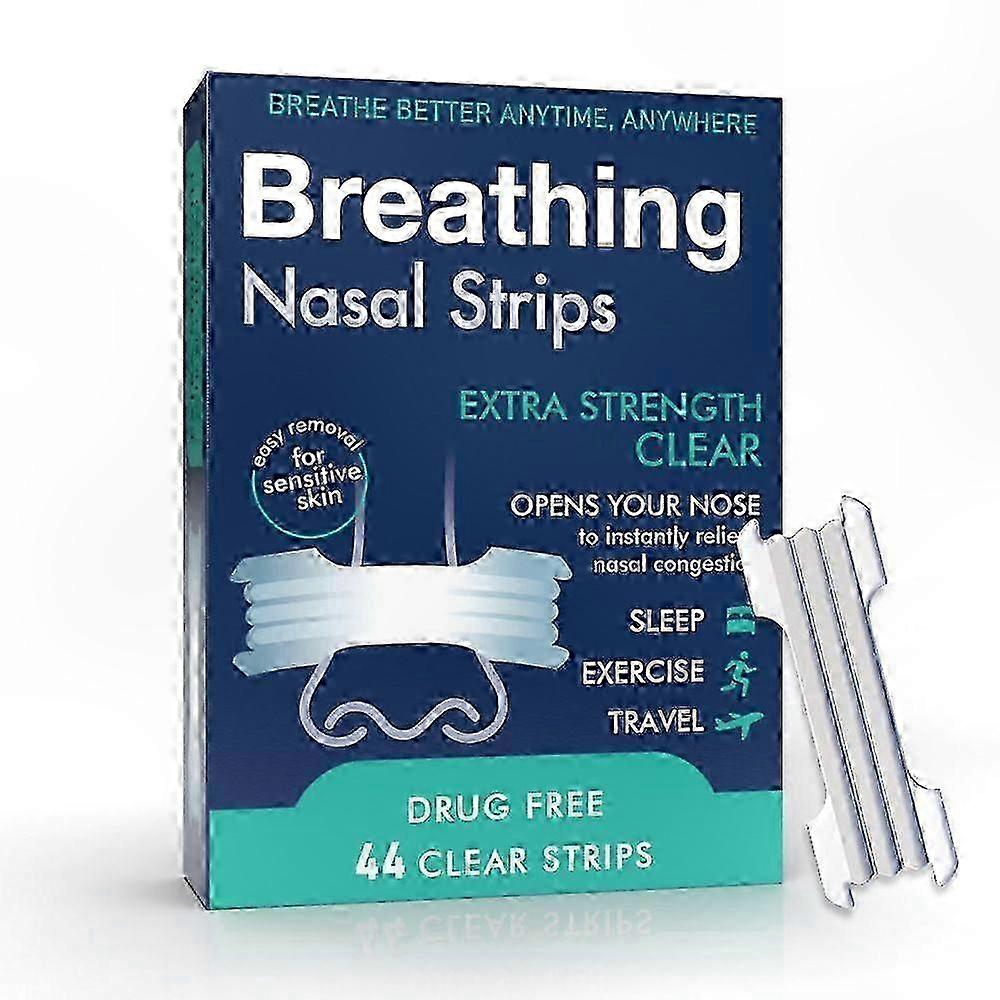 Extra Strength Nasal Strips for Sensitive Skin - 44 Count Clear Breathable Sleep Aid Solution