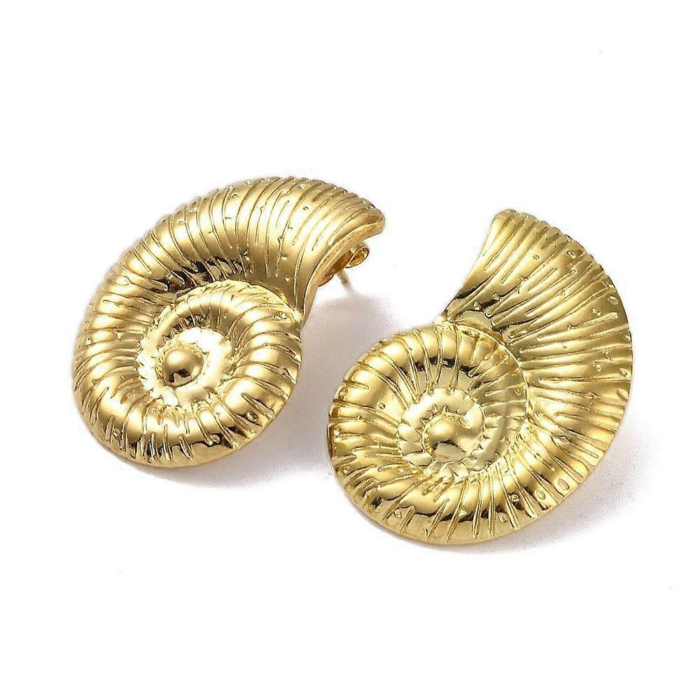 304 Stainless Steel Stud Earrings Shell Golden 30x23mm