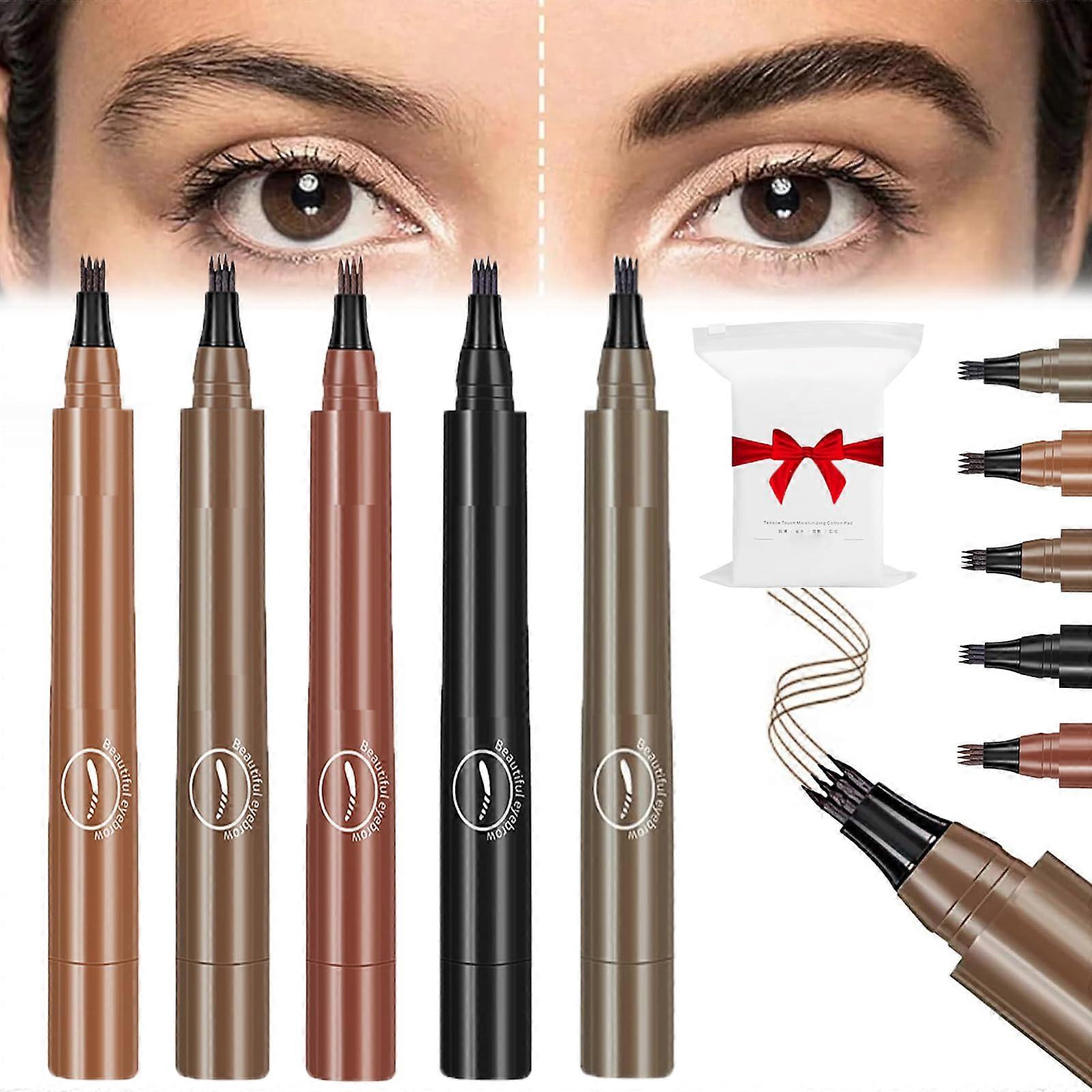 Waterproof Eyebrow Pencil with Precise 4 Tip, 3D Microblading Pen Kit, Mix 5 Shades