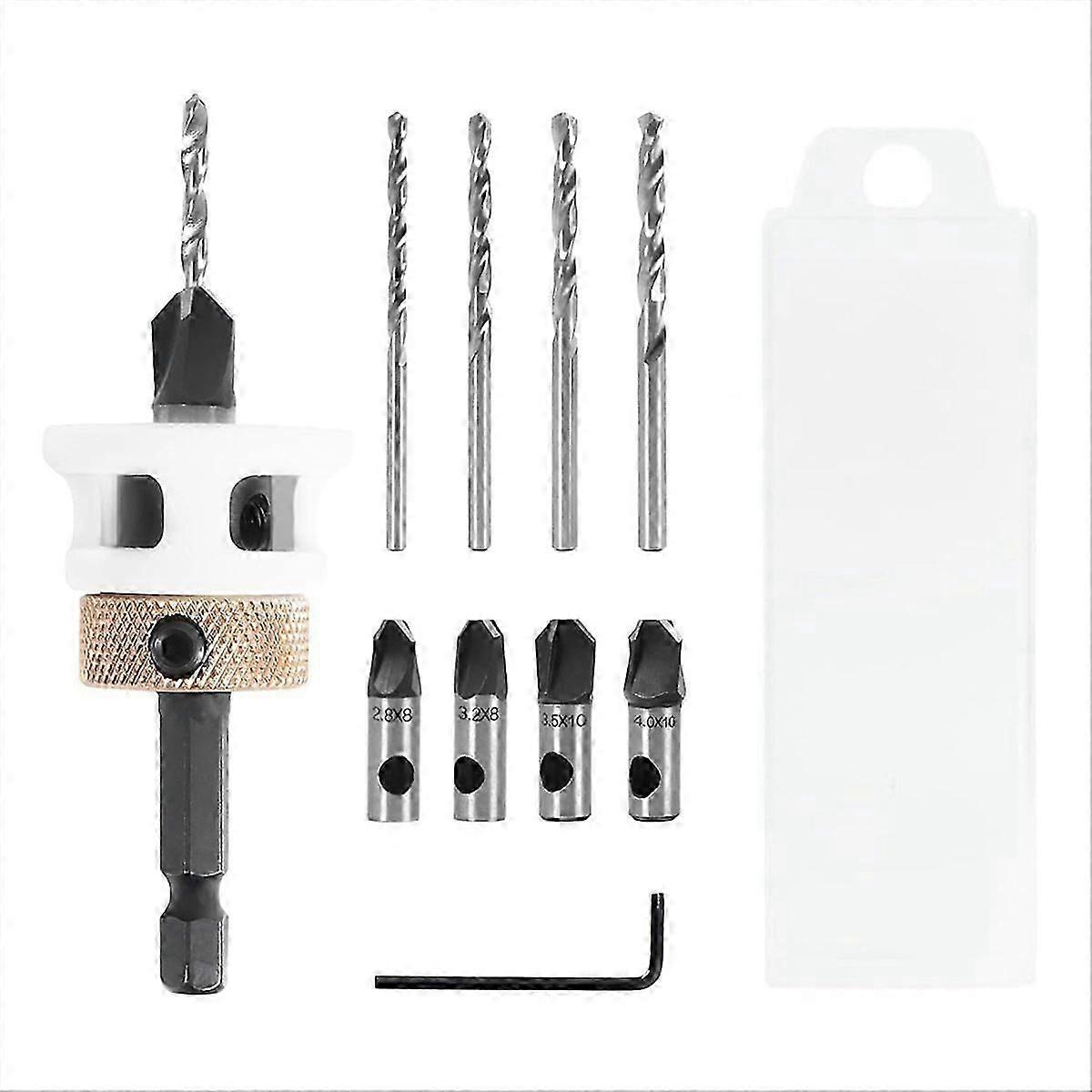 4PCS Countersink Drill Bit Set with Low Friction Depth Stop & Replaceable HSS M2 Drill Bit, Counter Sink Drill Bit