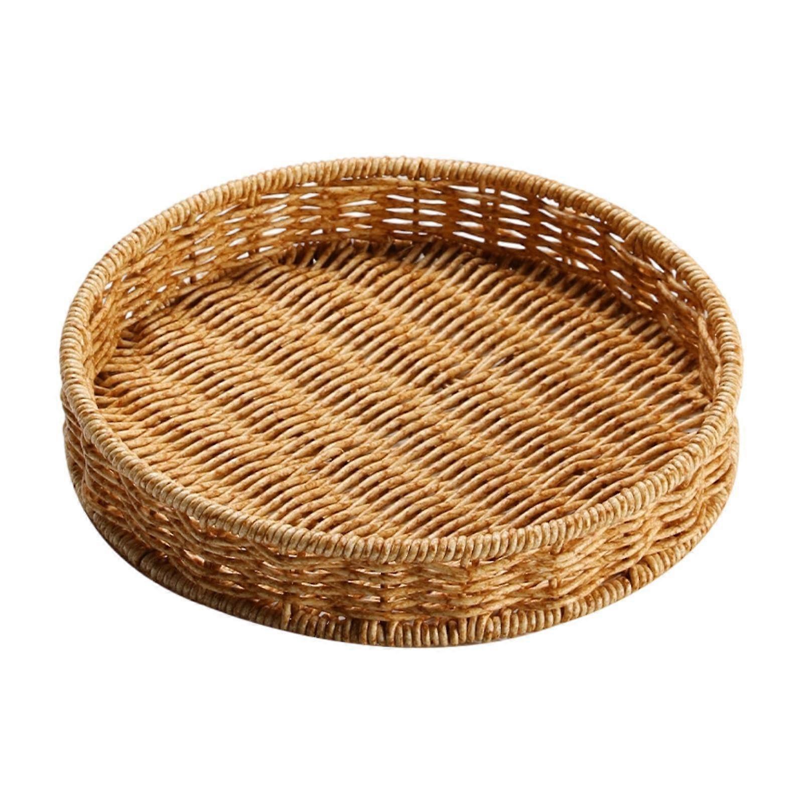 Rattan Serving Tray Round Handwoven Basket for Snacks Fruit Bread Candy Kitchen Dining