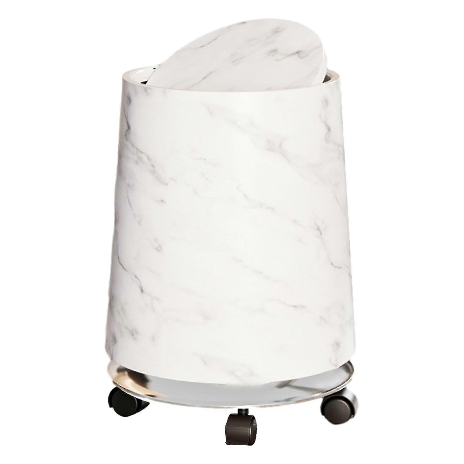 Bathroom Trash Can White Marble Wastebasket with Lid, Double Layer Bag Hidden Design