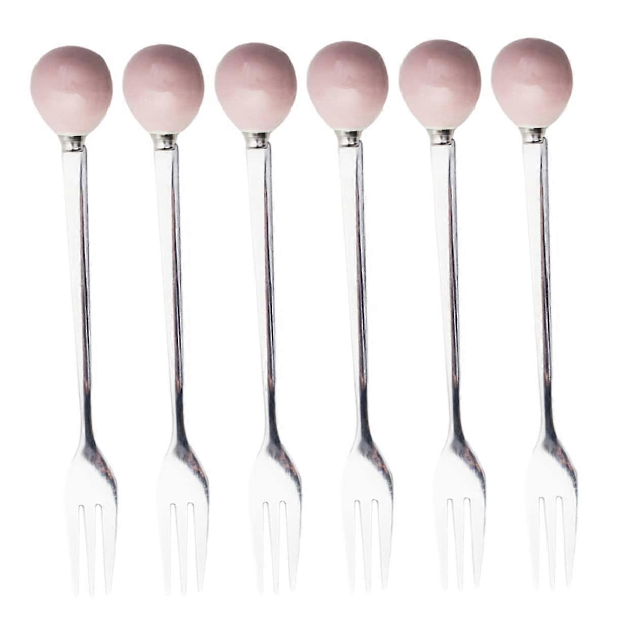 6pcs Stainless Steel Dessert Forks with Ergonomic Ceramic Handle, 14.5cm Tableware Set