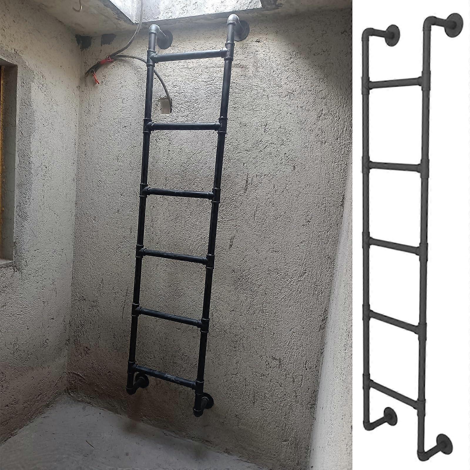 Wall Mounted Wrought Iron Ladder, SpaceSaving Loft Bed and Attic Access, Black 125cm