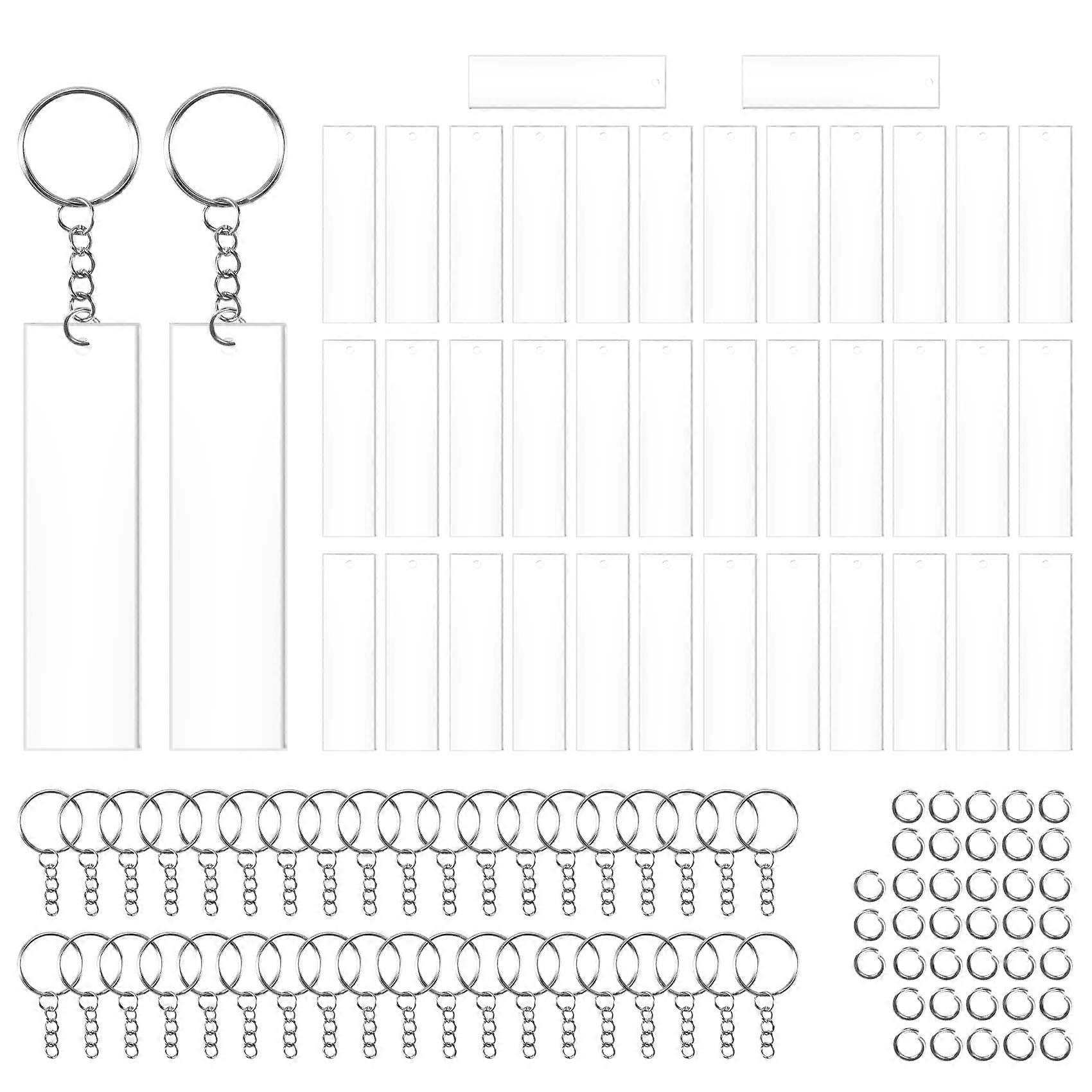 120 Pieces Rectangle Acrylic Key Chain Transparent Acrylic