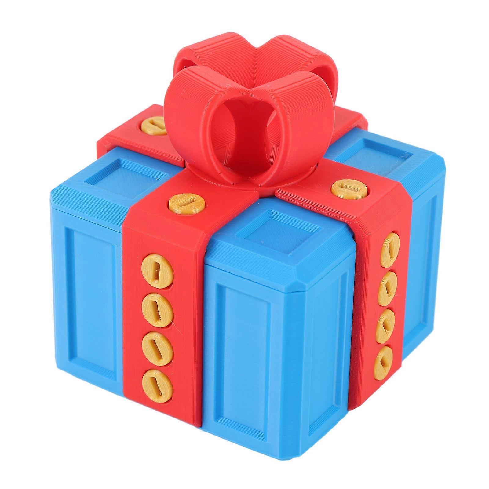 Prank Gift Box with Interactive Screw Lid, Funny 3D Printed Puzzle Storage Box Blue Red