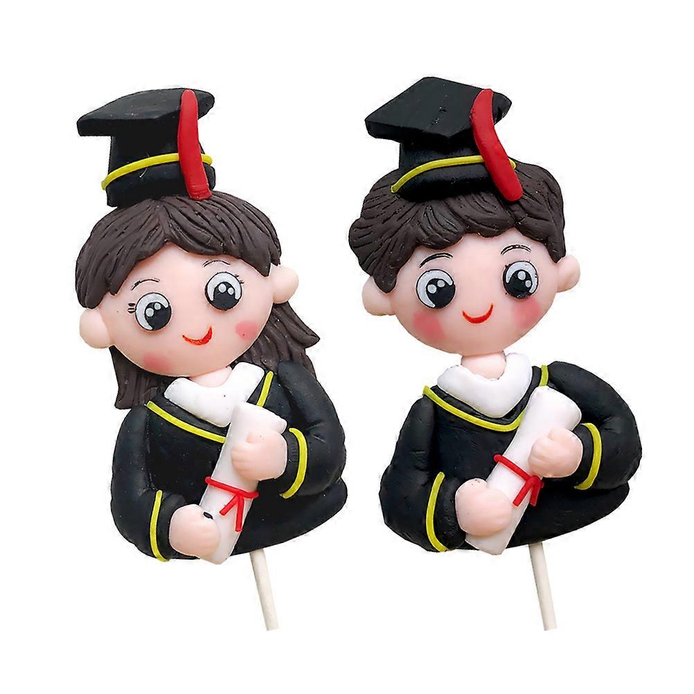 Graduation Cake Decorations Polymer Clay Adorable Ornaments 2Pcs Set