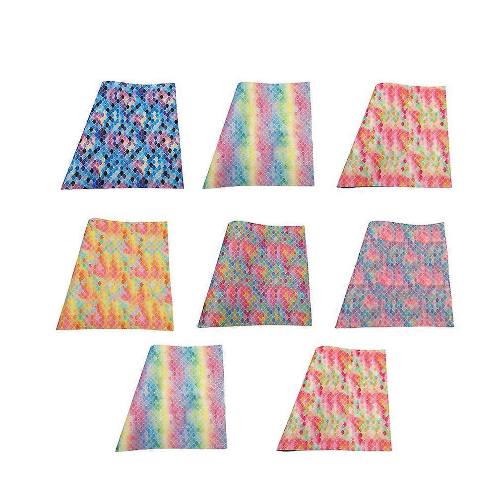 PU Fabric Sheets for DIY Craft 16Pcs Gradient Fish Scale Pattern