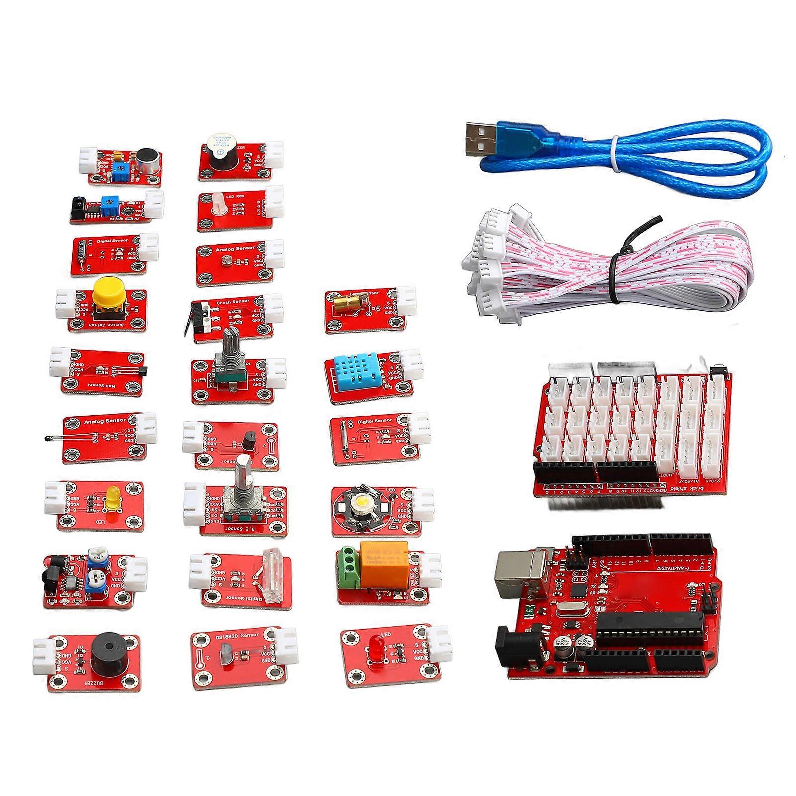 Development Board Learning Kit for Beginners Graphical Programming Sensors with LED Module and Cables