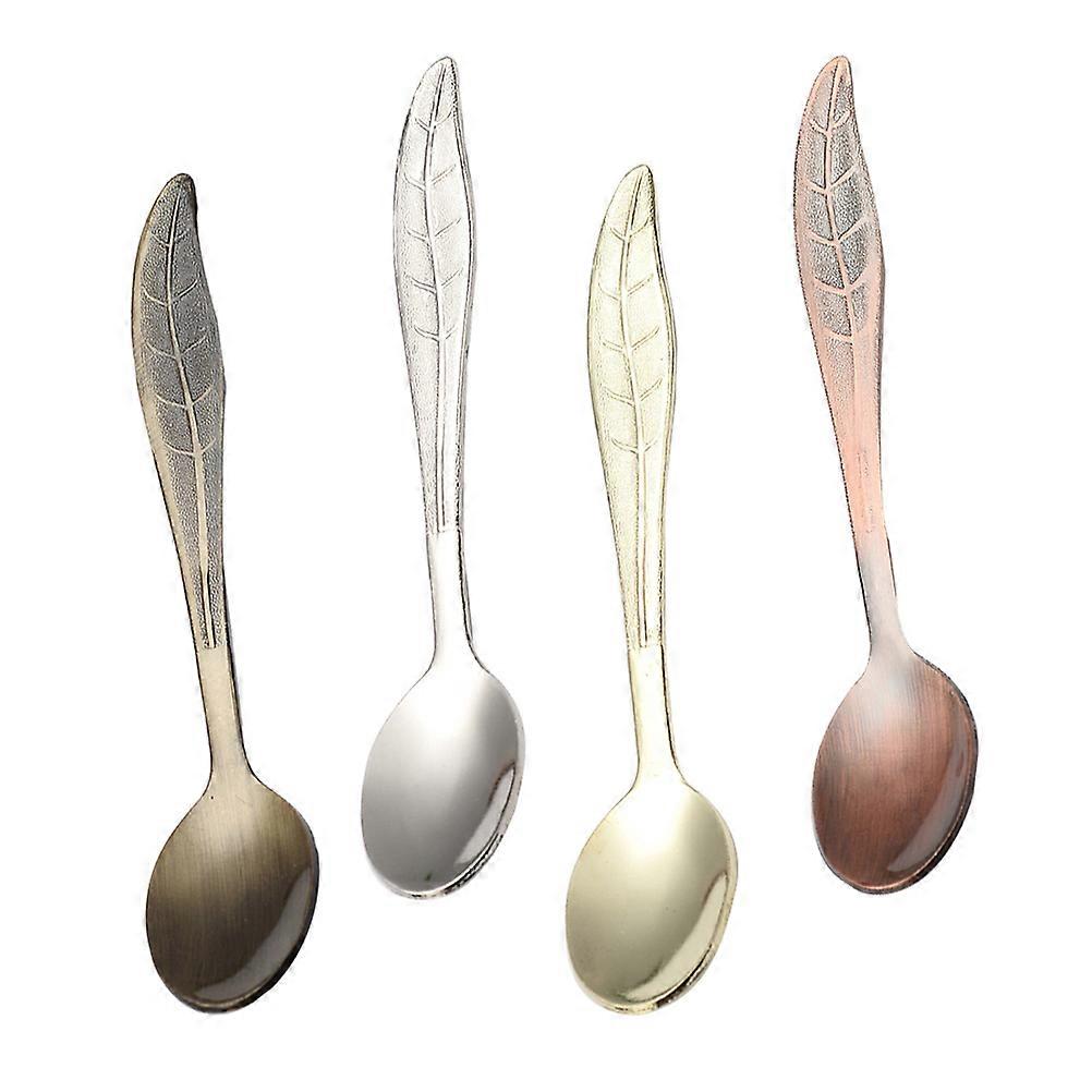Assorted Color Coffee Spoons Leaf Shape for Coffee Use 4Pcs Collection