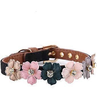 (1.3*34cm-Black)Flower Decoration Pet Collar, Adjustable PU Leather Dog Cat Puppy Collar for Cats, Small Medium Dogs