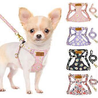 SlowTon No Pull Dog Harness with Leash - Soft Lightweight Floral Pattern Puppy Harness, Adjustable Pet Harness for Small Medium Dogs (Pink Daisy S)