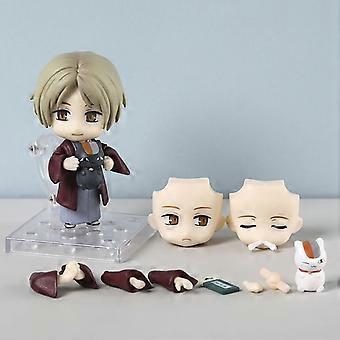 Chibi Anime Figurine 8.5Cm, Collectible Toy with Interchangeable Head Parts, Black Cat Plush and Lucky Cat Ornament for Display