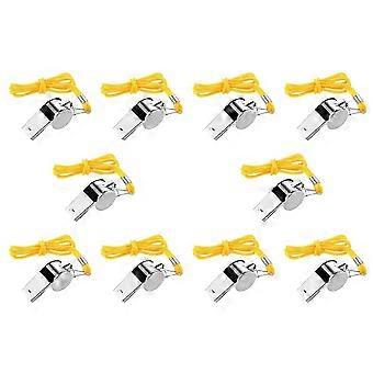 Lot de 10 sifflets compatibles avec les enseignants et les entraîneurs. Sifflets en acier inoxydable avec cordon. Son clair et puissant, compatibles avec les arbitres.