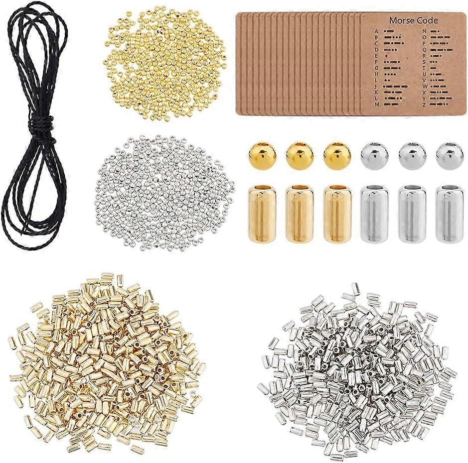 2016Pcs DIY Morse Code Bracelet Bead Kit 4 Styles 2000Pcs Plastic Bead Bulk 4.36 Yards Waxed Cotton Cord 16Pcs Code Decoding kit