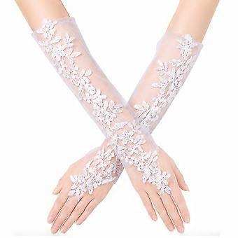 Gray Lace Long Gloves for Women Bridal Wedding Dress Evening Party Costume Accessories