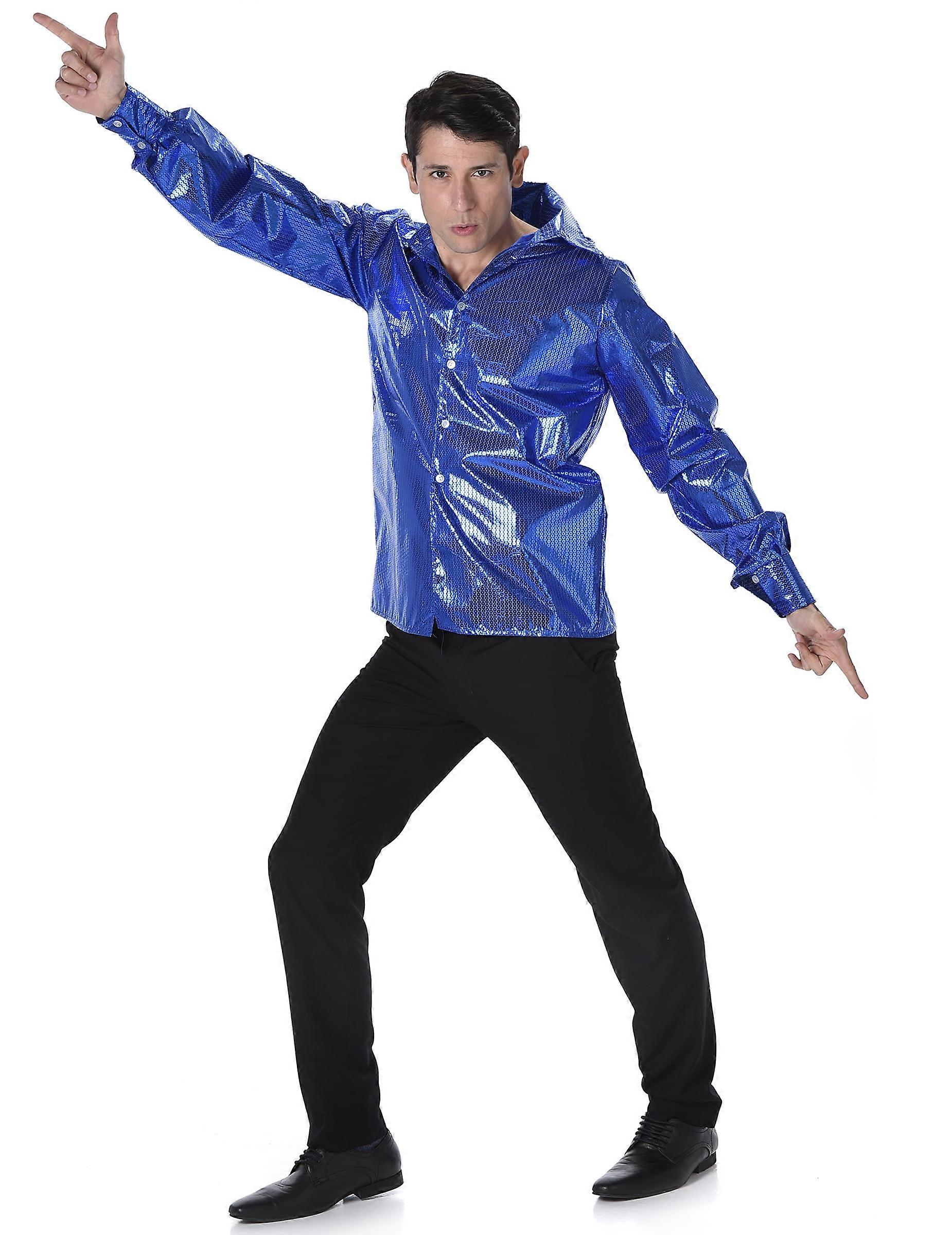 Men's blue sequin disco shirt