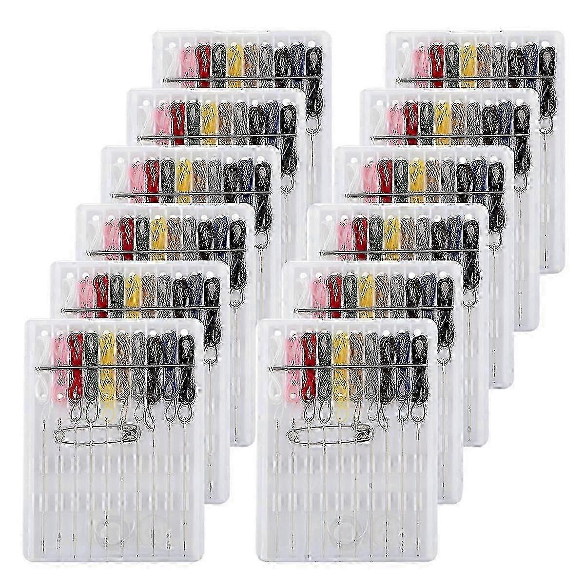 12 Boxes Quick Fix Sewing Kit Pre Threaded Mini Travel Emergency Sewing Set