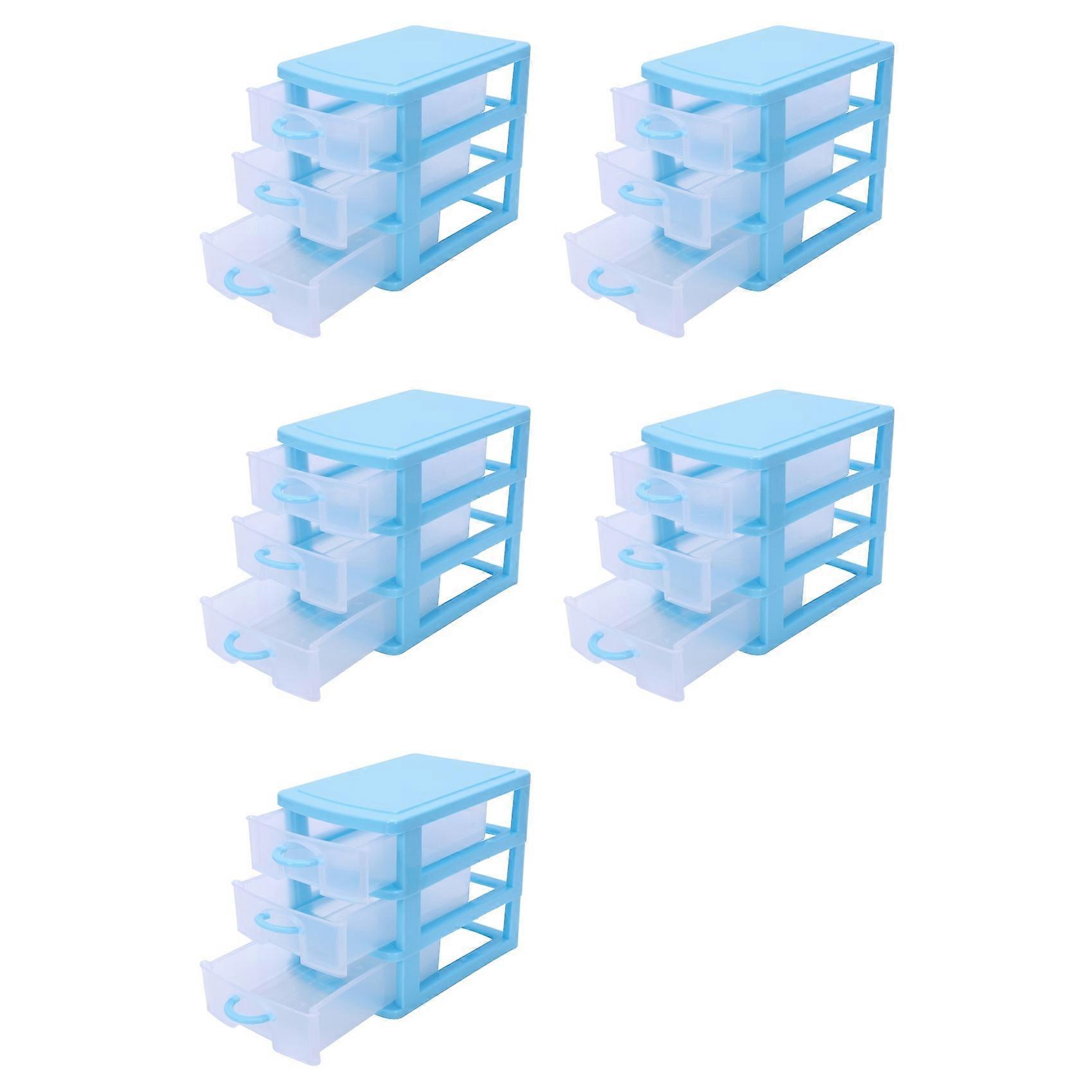5X Mini Translucent Drawer Type Plastic Storage Box(Blue 3 Layers)