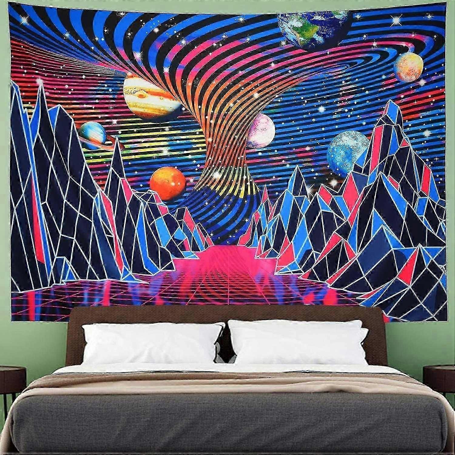 Retro Neon Mountain Planet Wave Tapestry