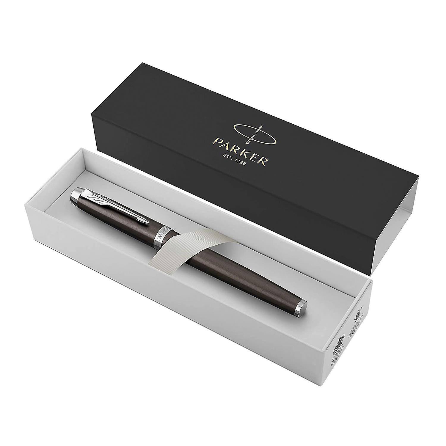 Parker IM Dark Espresso Medium Nib with Blue Ink Refill FountainPen with GiftBox