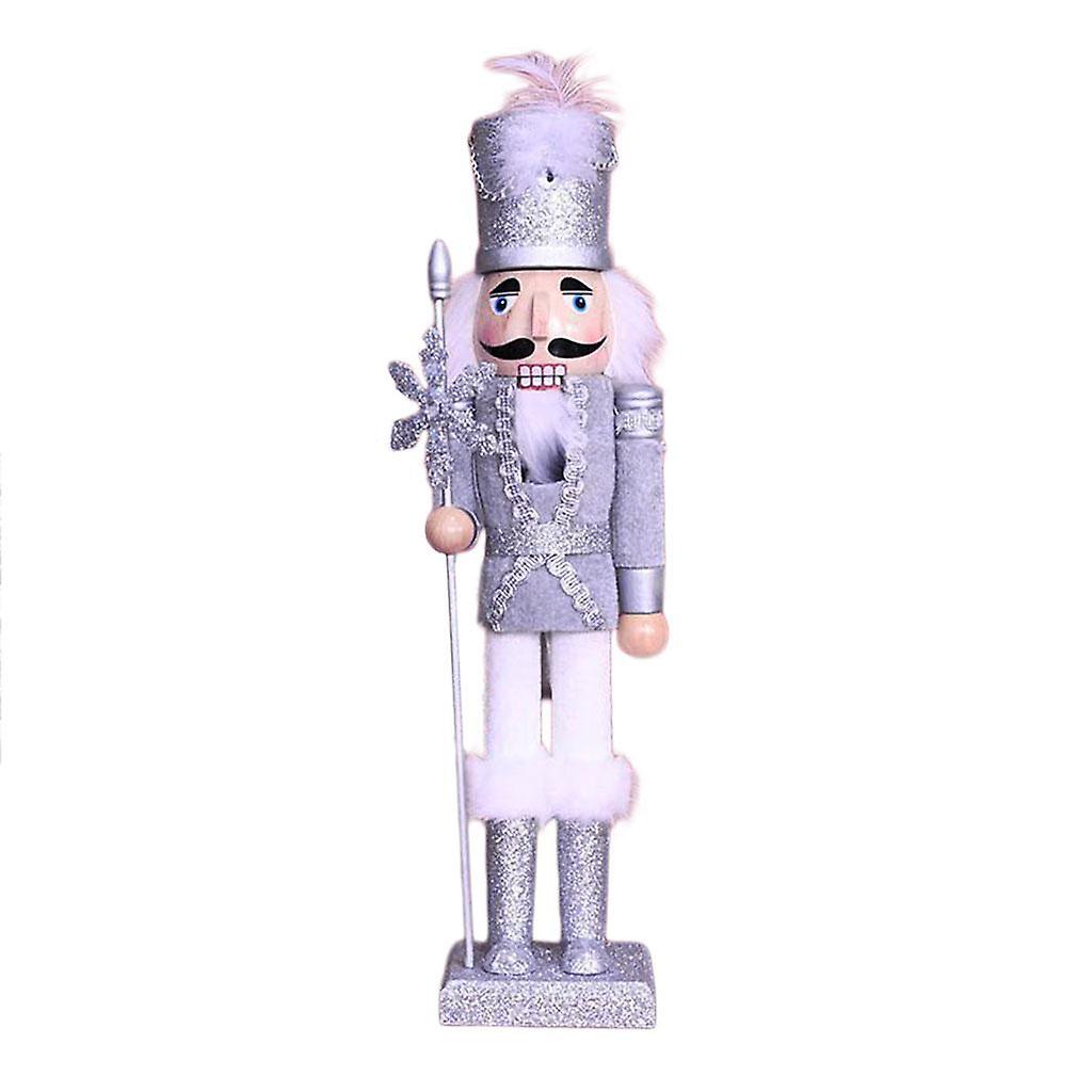 Wooden Nutcracker Christmas Decor King Nutcracker Home Ornaments Silver