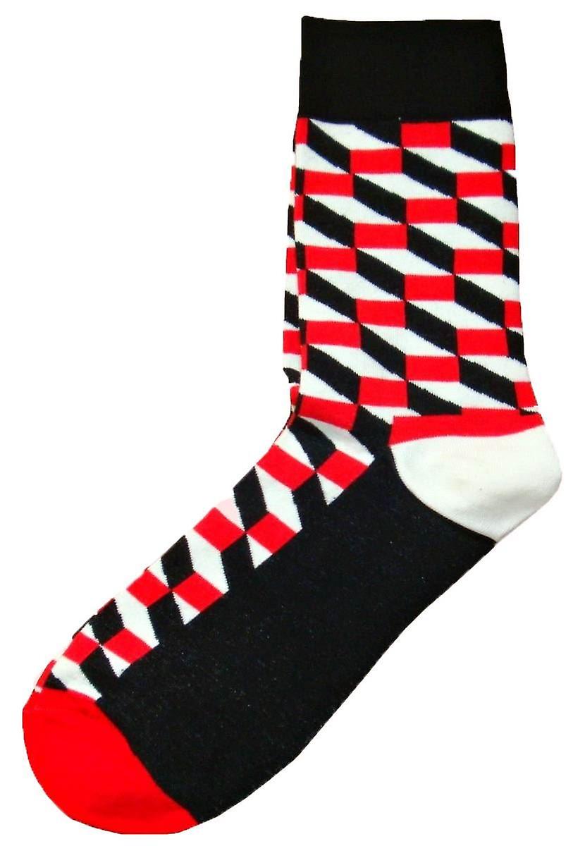 Bassin and Brown Opitical Check Socks - Black/Red/White