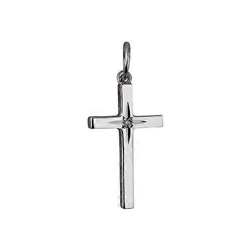 9ct White Gold 20x12mm diamond star set solid block Cross