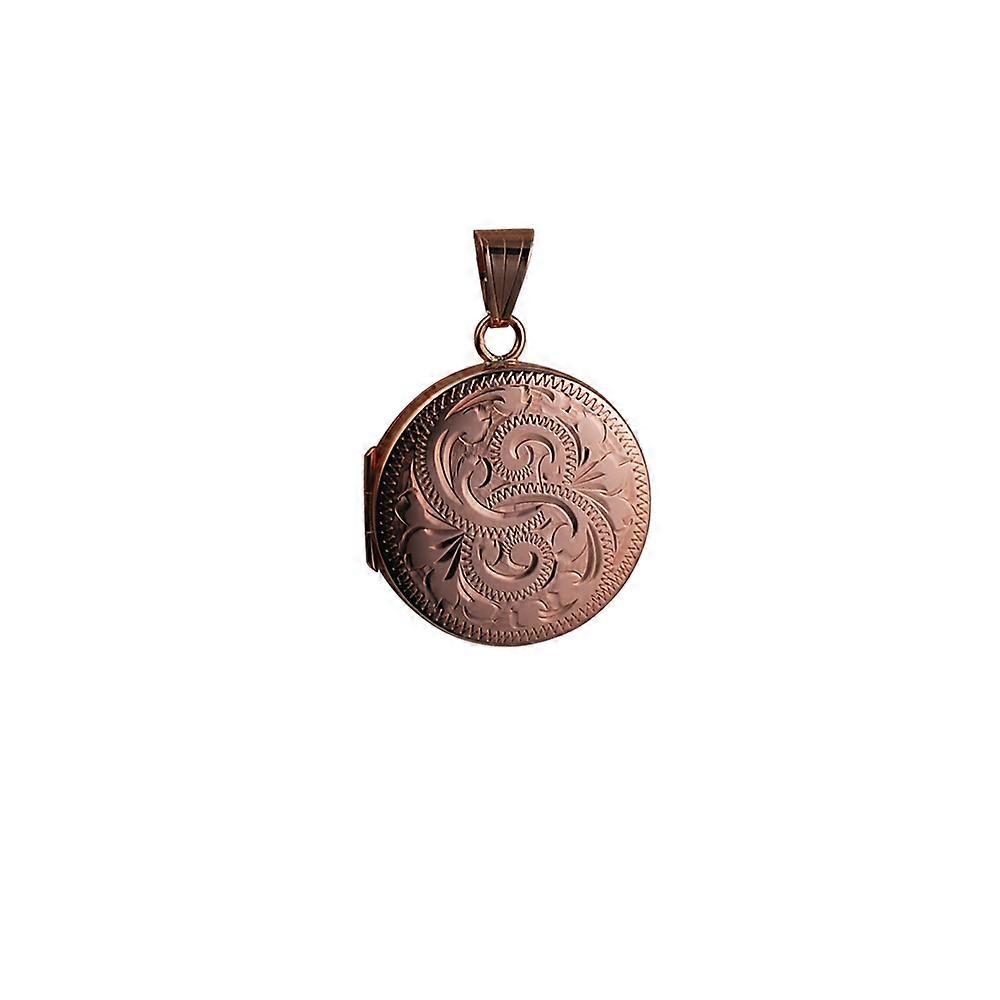 9ct Rose Gold 23mm hand engraved flat round Locket