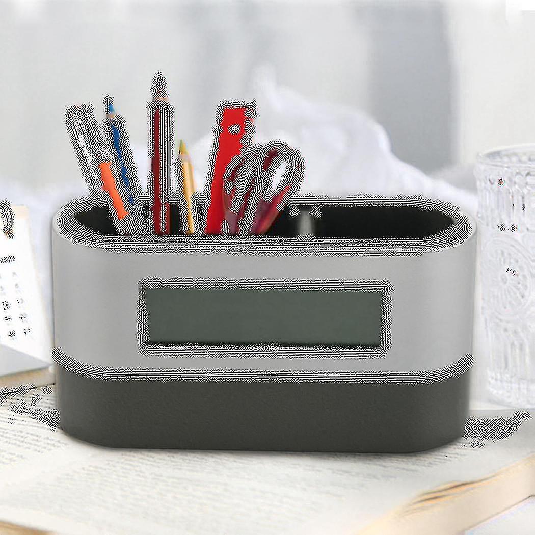 2x Pen Holder Tools Name Card Container With Digital Alarm Clock Timer Calendar Temperature Thermom