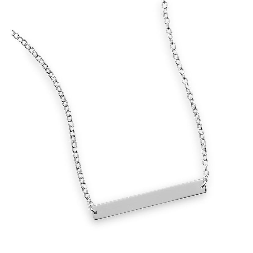 Colar de prata esterlina 925 com extensão de 16 polegadas + 2 polegadas, barra fina polida e gravável, pingente de 4 mm x 32 mm.