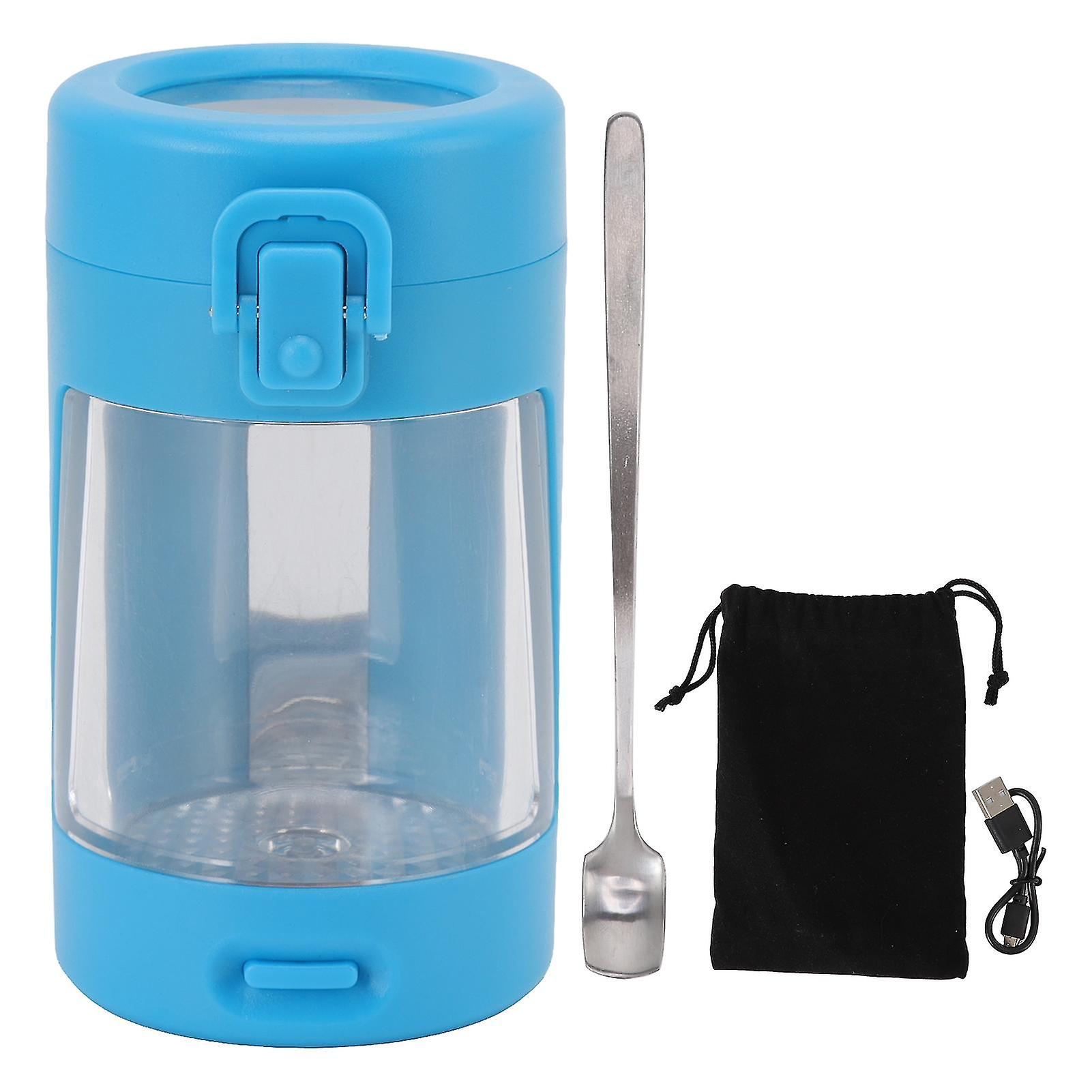 Jar with LED Light and Magnifying Glass Portable Cigarette Storage Jar Transparent Airtight Container with Spoon Blue Airtight Storage Jar