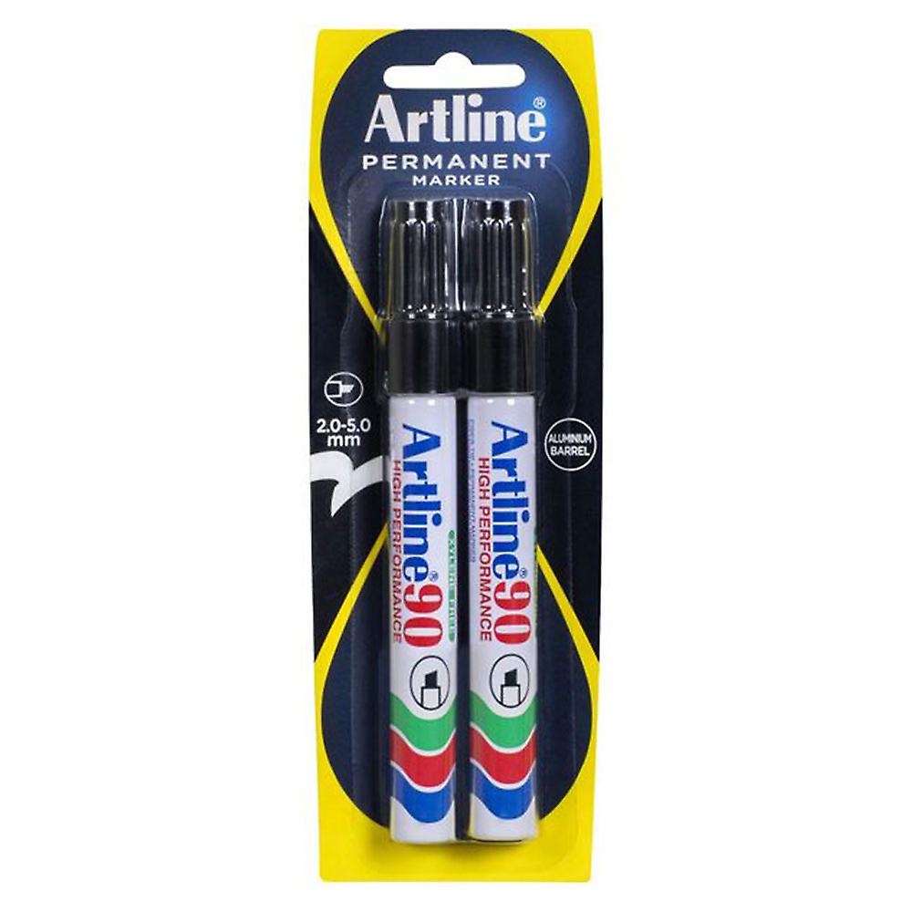 Artline 90 凿子笔尖永久记号笔 5 毫米酒精墨水 2 件黑色