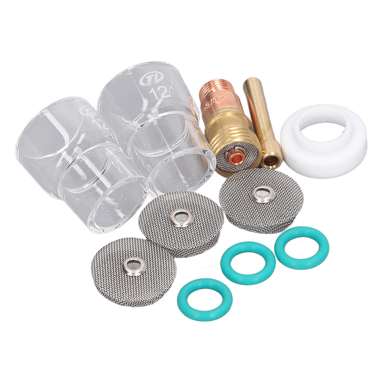 11Pcs Welding Gun Accessories Tig Welding Torch Glass Cup Collet Gas Lens O Ring Front Cover Set for WP17 