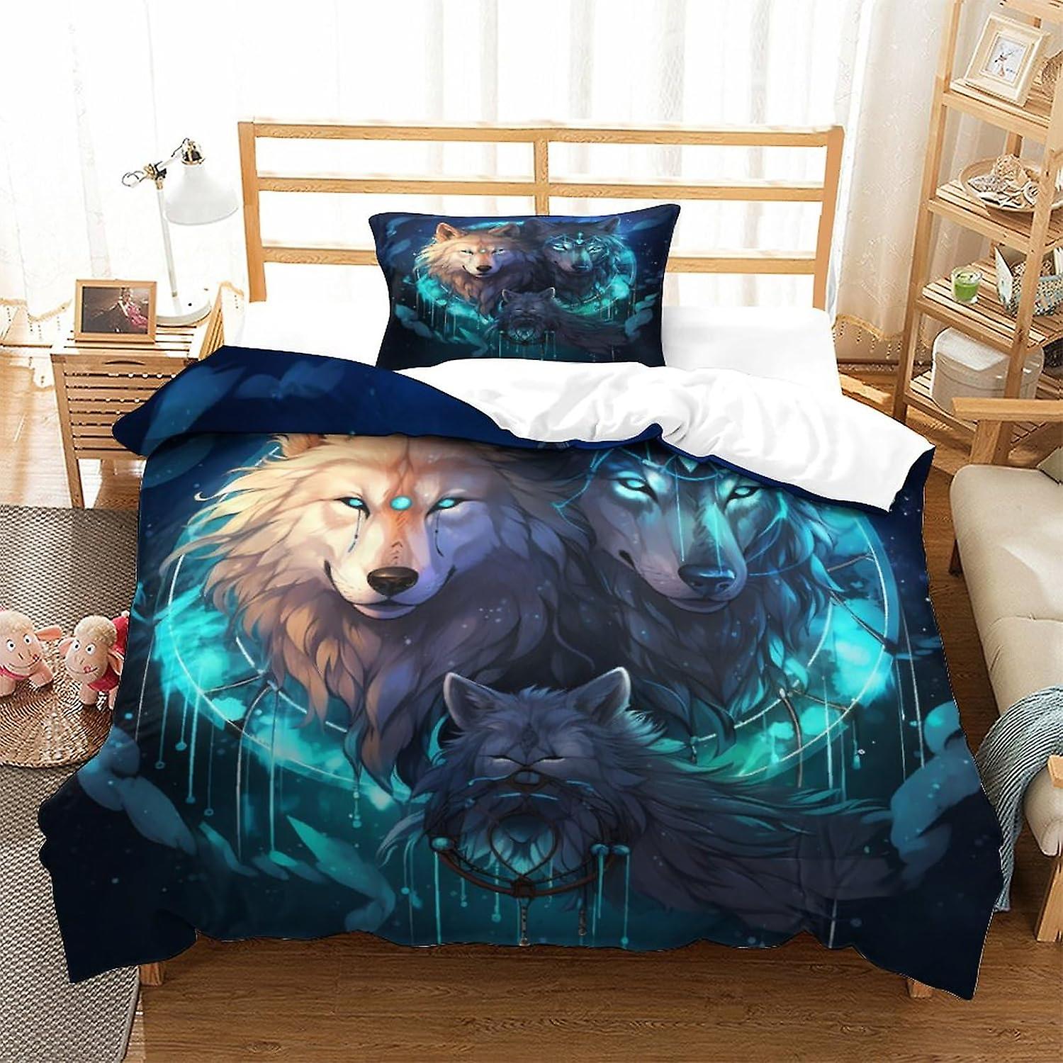 مجموعة غطاء لحاف الفراش الذئب البارد مجموعة أغطية السرير المطبوعة للحاف ذئب 3D للأطفال البالغين لا المعزي مفرد