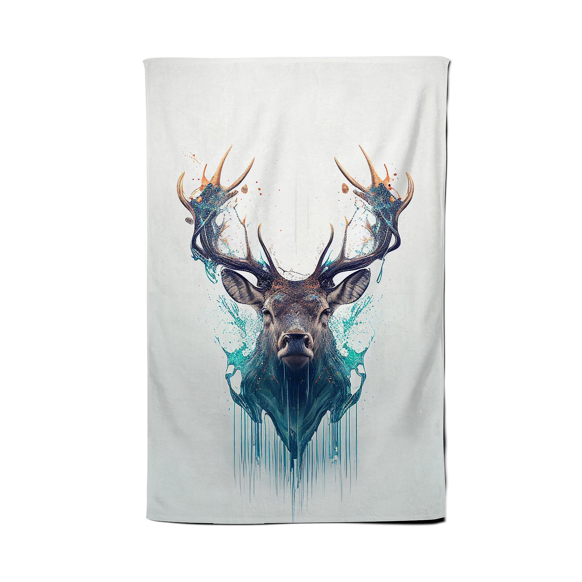 Stag Face Splashart Tea Towel