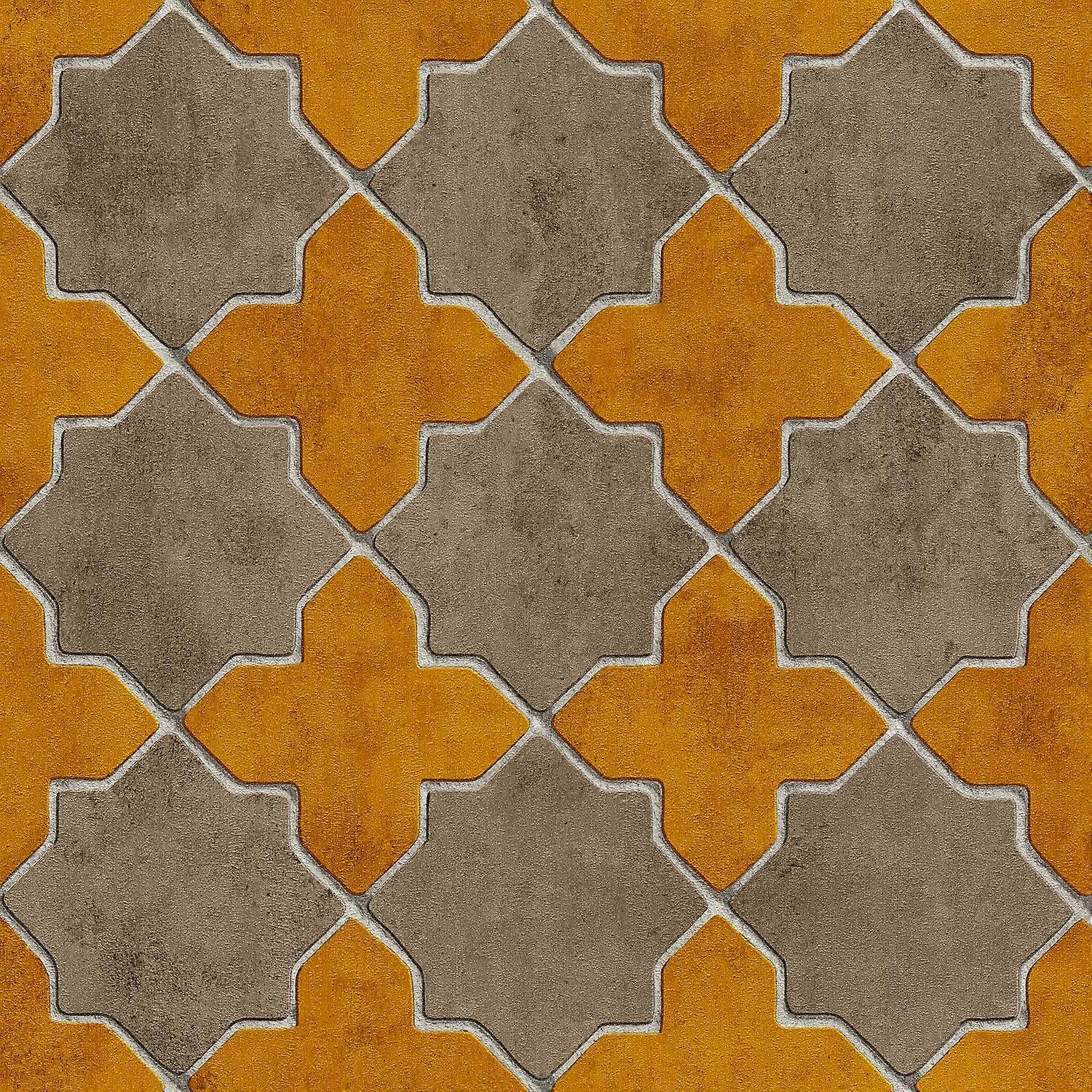 Graphic non-woven wallpaper wall Profhome 374212-GU slightly textured with graphical pattern matt yellow beige cream