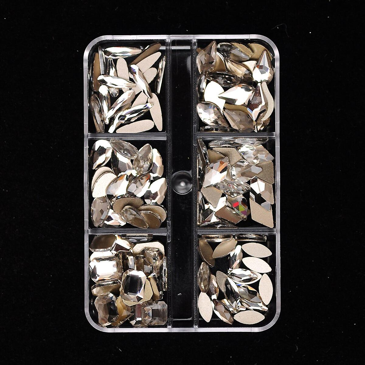 6 Grids/box Mixed Shapes Clear Nail Charms Rhinestones Accesories Flat Bottom Glitter Gems Diy Nails Art 3d Decoration