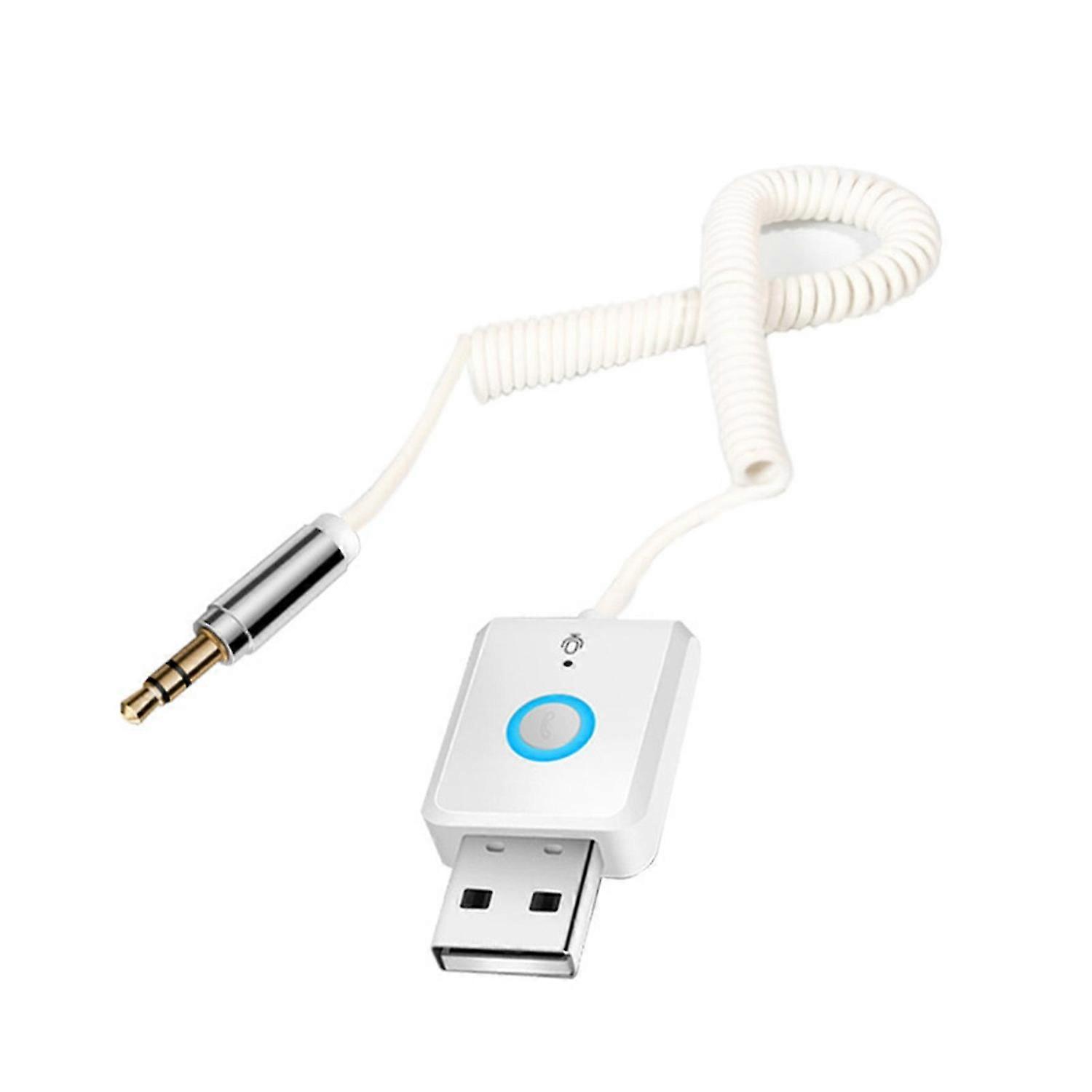 Bluetooth-compatible Adapter USB to 3.5mm Jack Spring Cable Signal Transmitter Built-in Microphone W