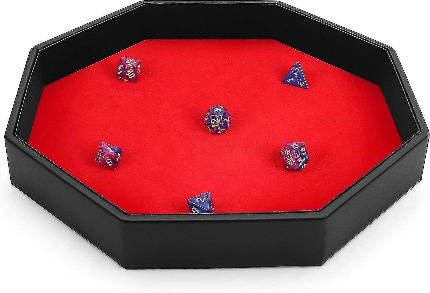 Plateau ds octogonal (ds non inclus) en similicuir noir et velours rouge - Plateau ds pour jeux de table tels que RPG et DND/D&D - Plateau valis
